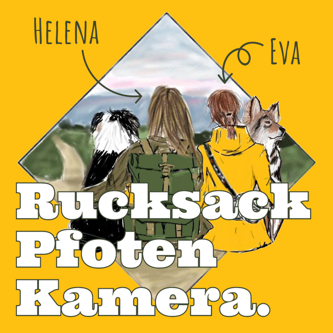 Podcast Cover Rucksack Pfoten Kamera